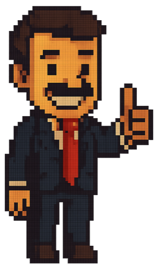 Pixel-art gentleman giving a friendly thumbs up
